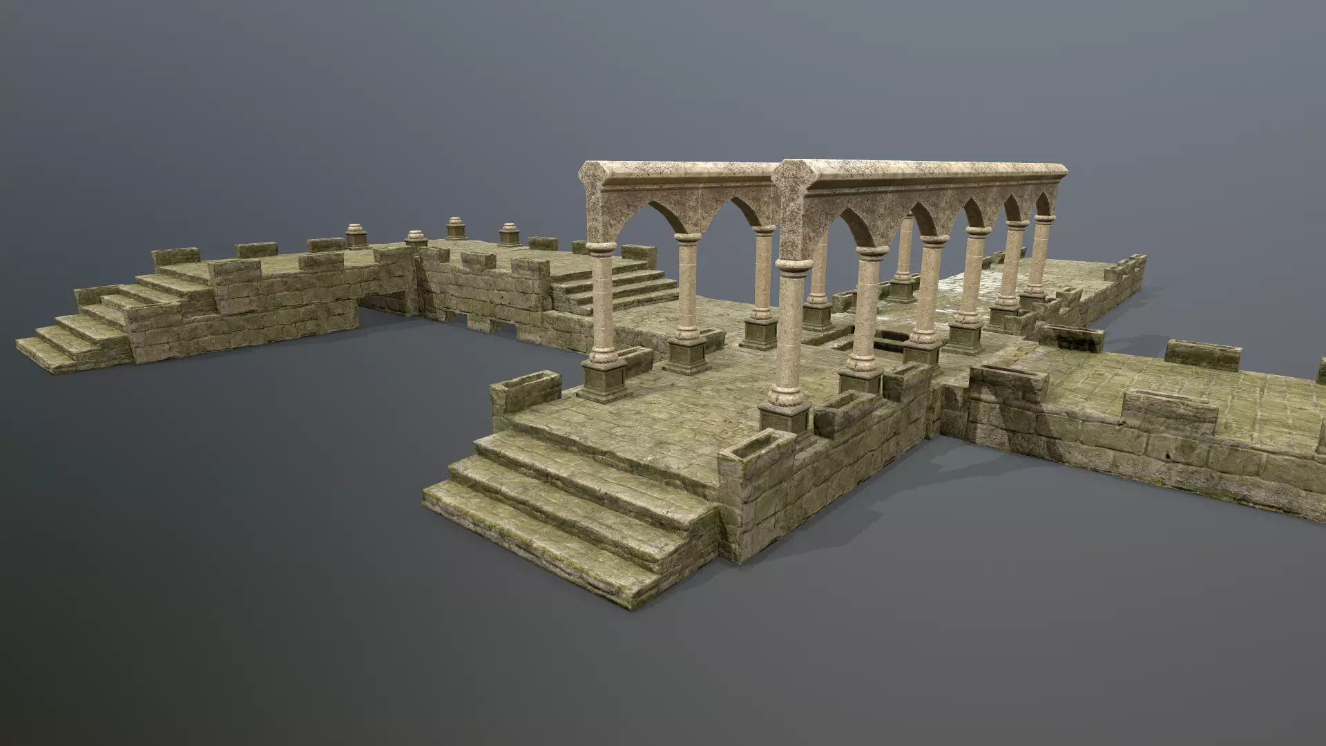 Altar Set stone column Low-poly 3D model_0