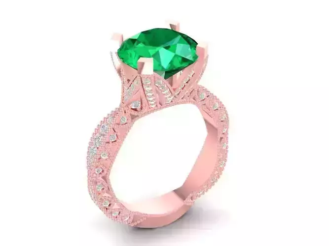 Elegant Emerald Halo Engagement Ring for Women Jewelry 1520