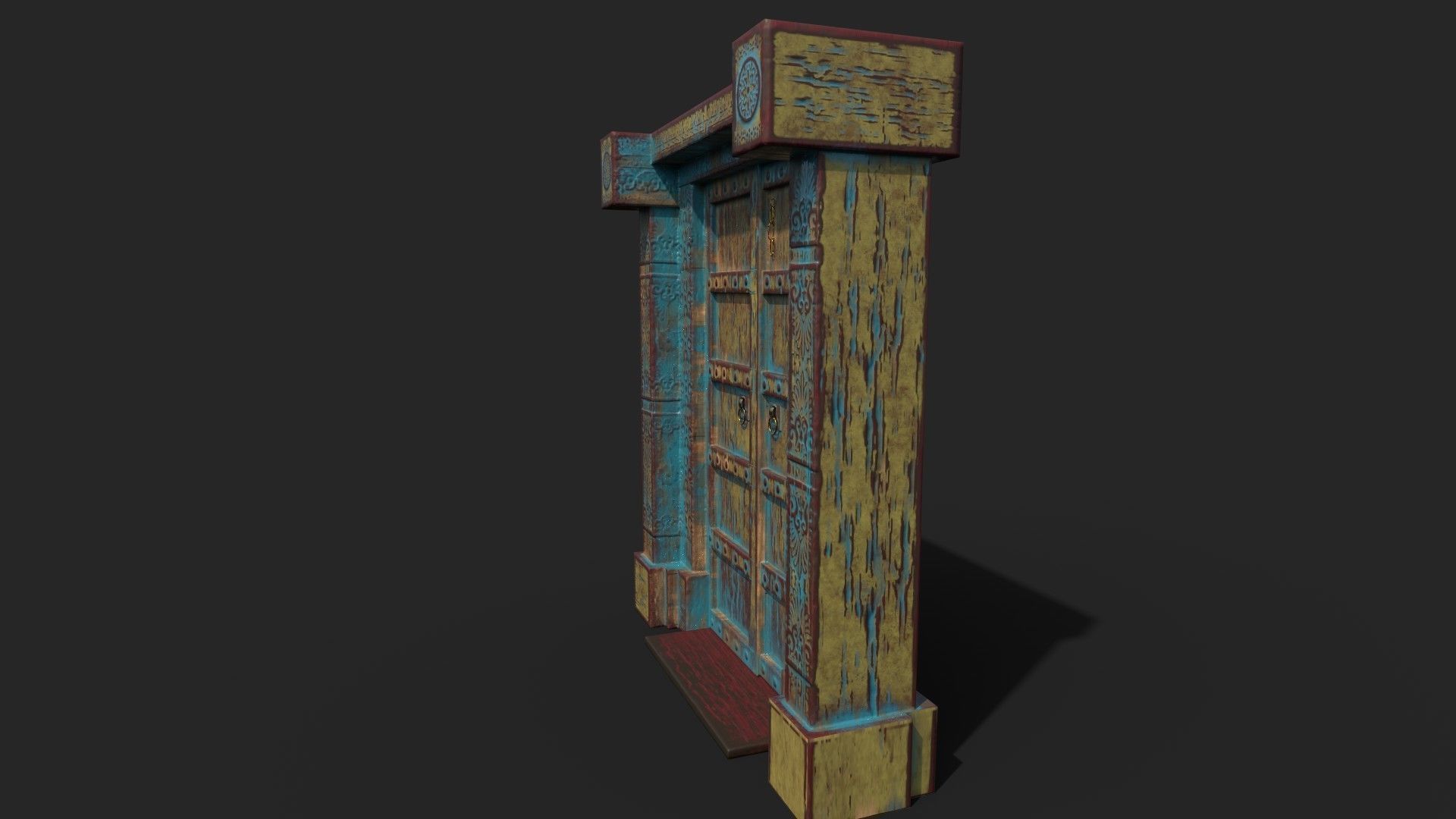 Old wooden door Low-poly 3D model_6