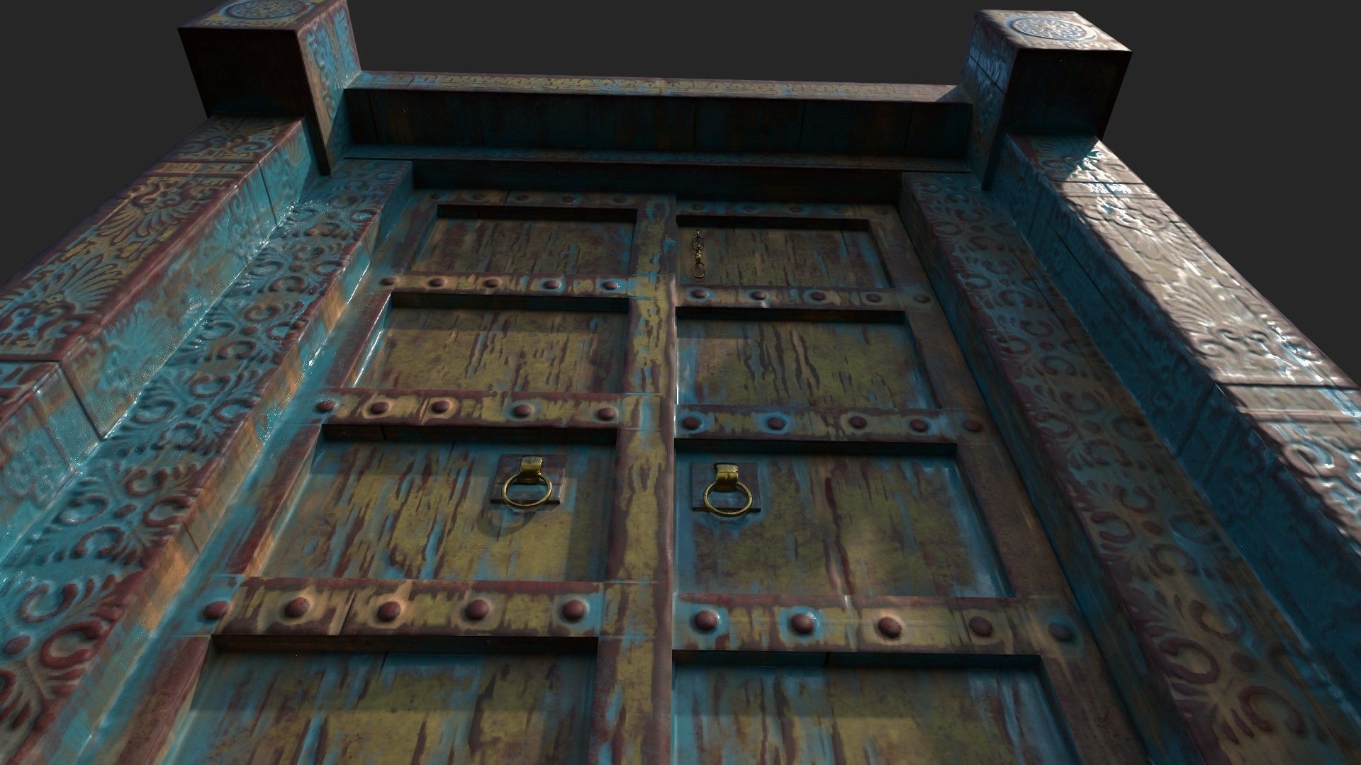 Old wooden door Low-poly 3D model_4
