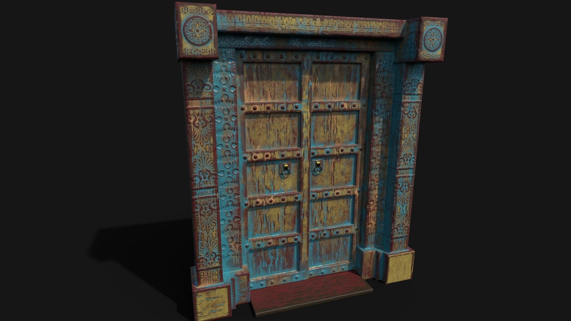 Old wooden door Low-poly 3D model_1