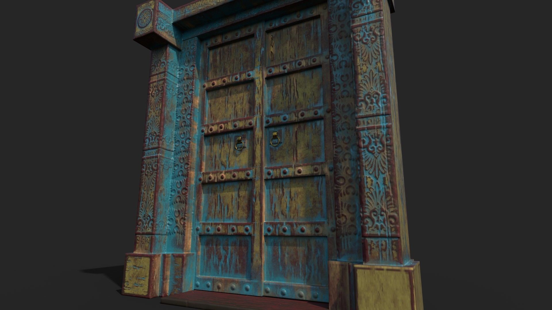 Old wooden door Low-poly 3D model_2