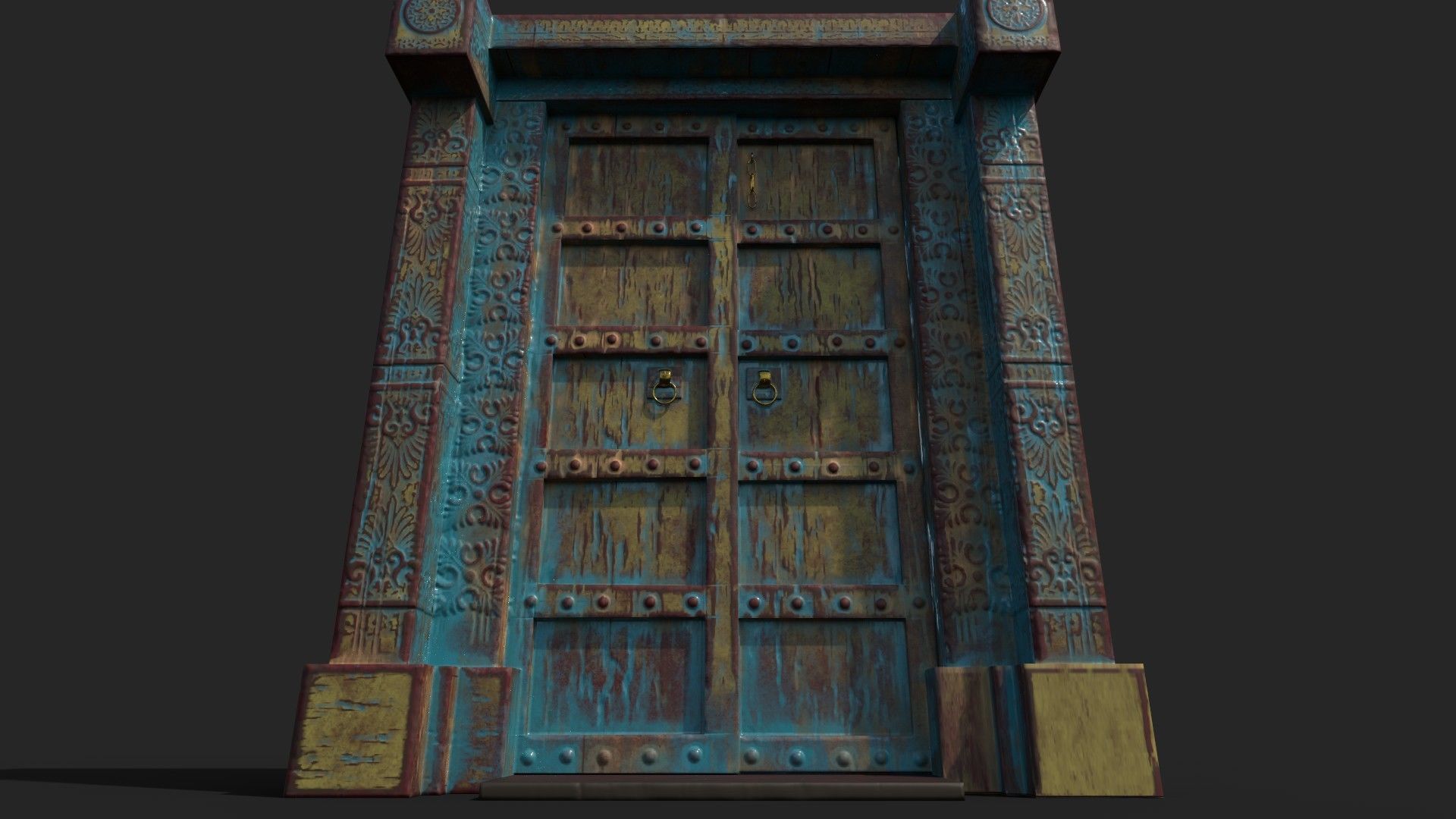 Old wooden door Low-poly 3D model_3
