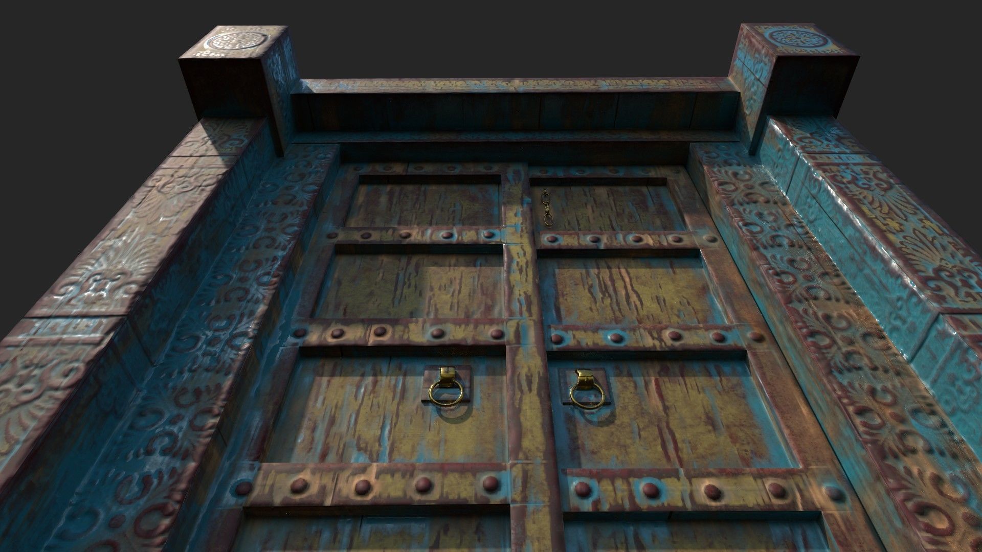 Old wooden door Low-poly 3D model_7