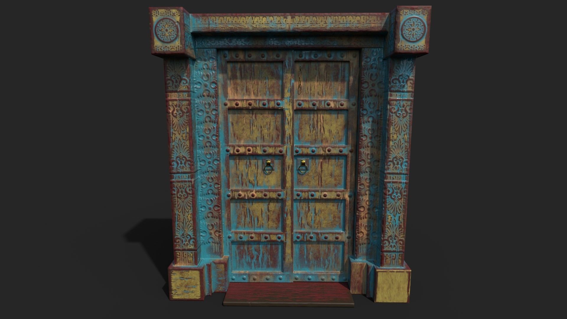 Old wooden door Low-poly 3D model_5