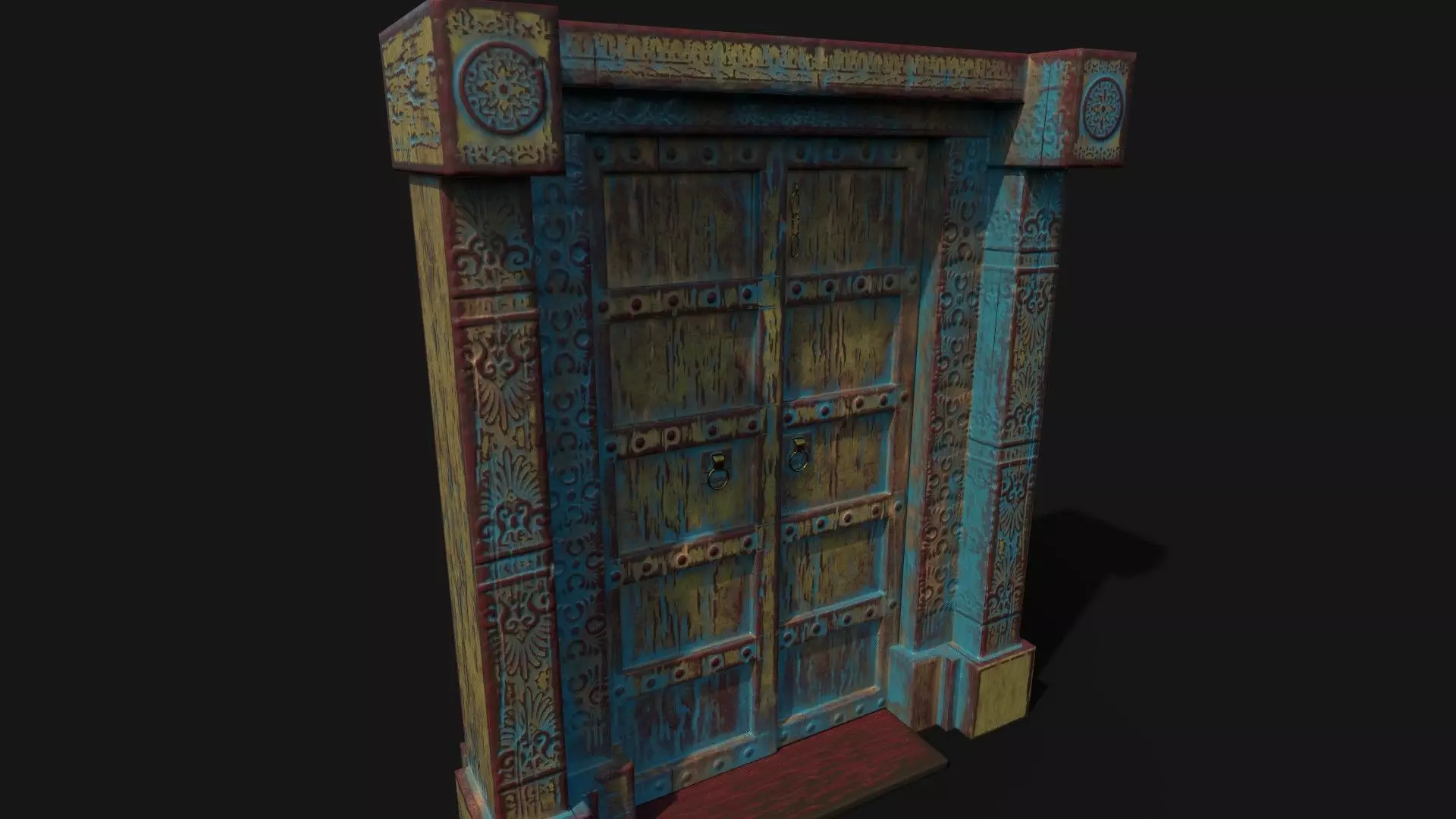 Old wooden door Low-poly 3D model_0
