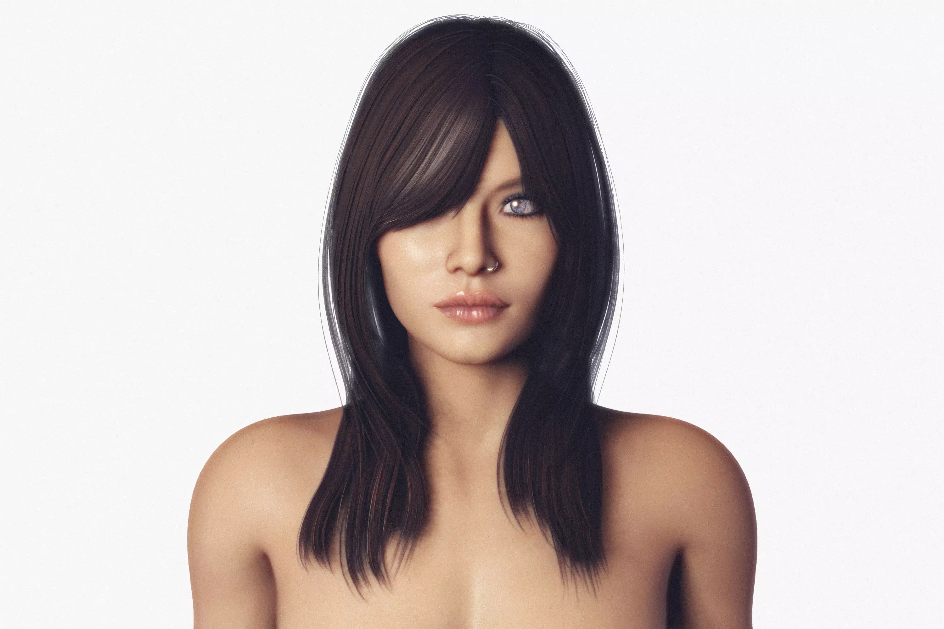 Naked Brunette Female - Fully Rigged  3D model_0