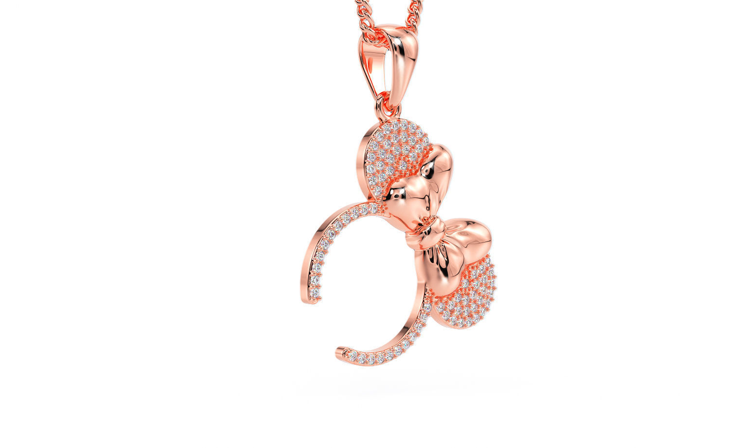 gold minnie mouse pendant with diamonds 3D print model_6