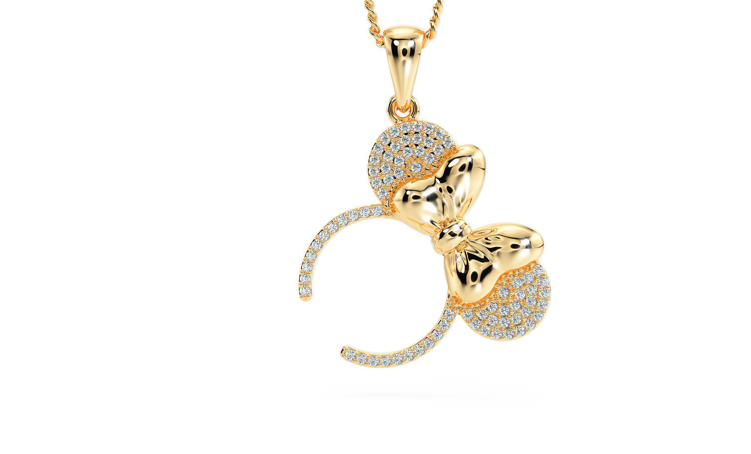 gold minnie mouse pendant with diamonds 3D print model_3