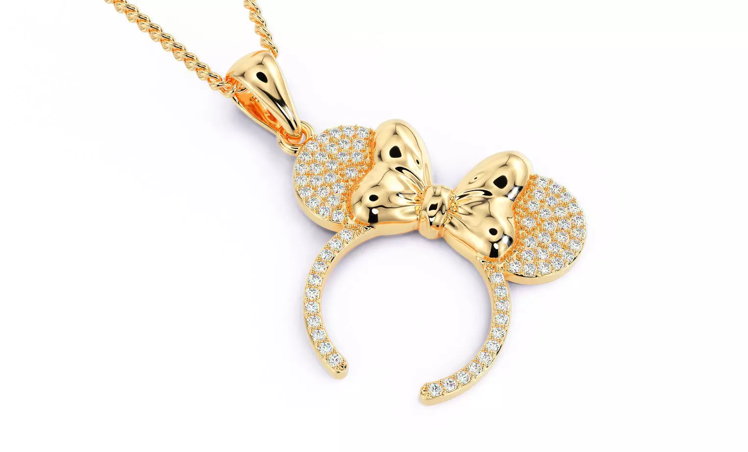 gold minnie mouse pendant with diamonds 3D print model_0