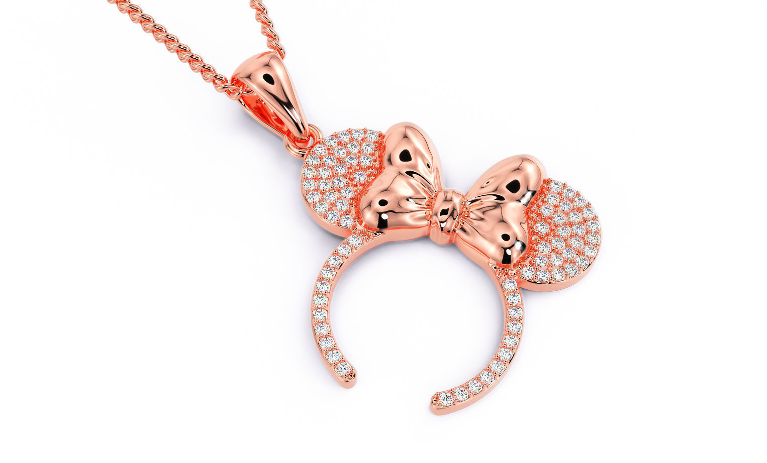 gold minnie mouse pendant with diamonds 3D print model_7