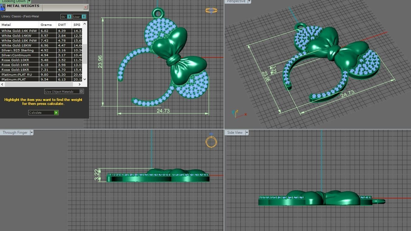 gold minnie mouse pendant with diamonds 3D print model_2