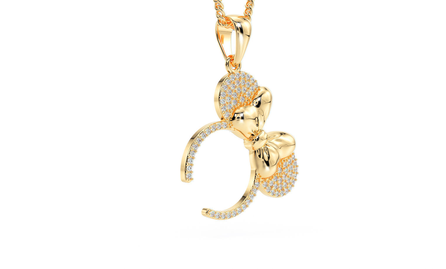 gold minnie mouse pendant with diamonds 3D print model_4