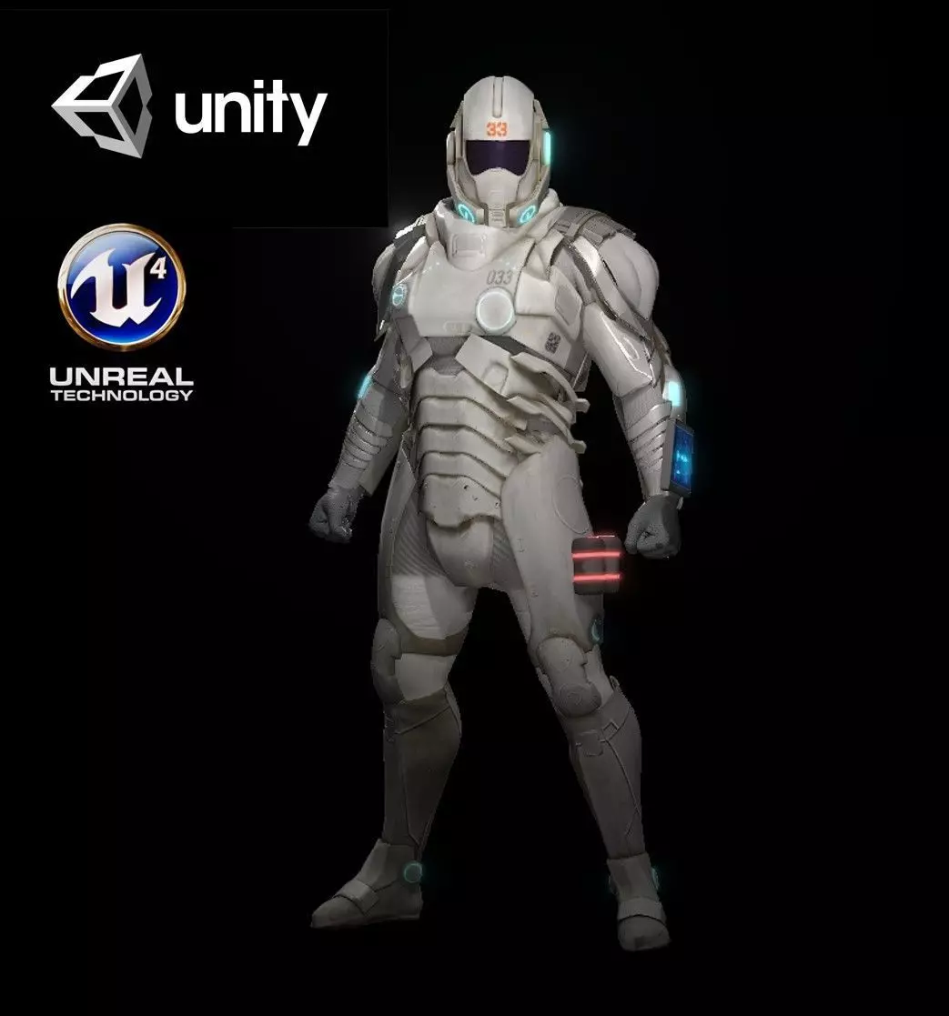 Space combat suit Low-poly 3D model_0
