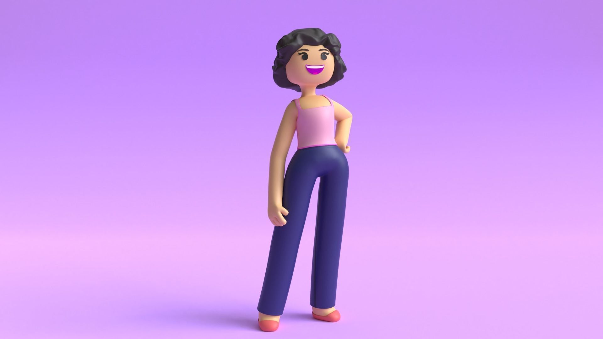 Minimal Cartoon Character Women 3D model_3