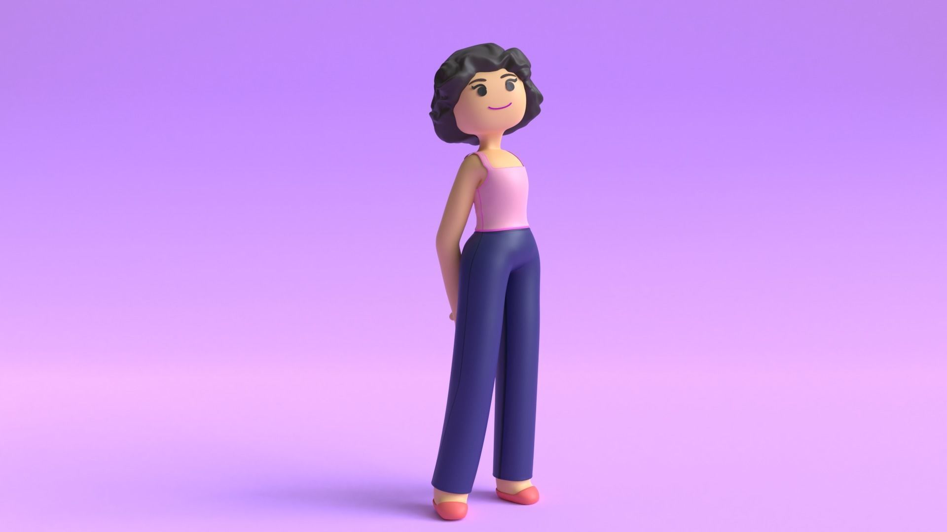 Minimal Cartoon Character Women 3D model_2
