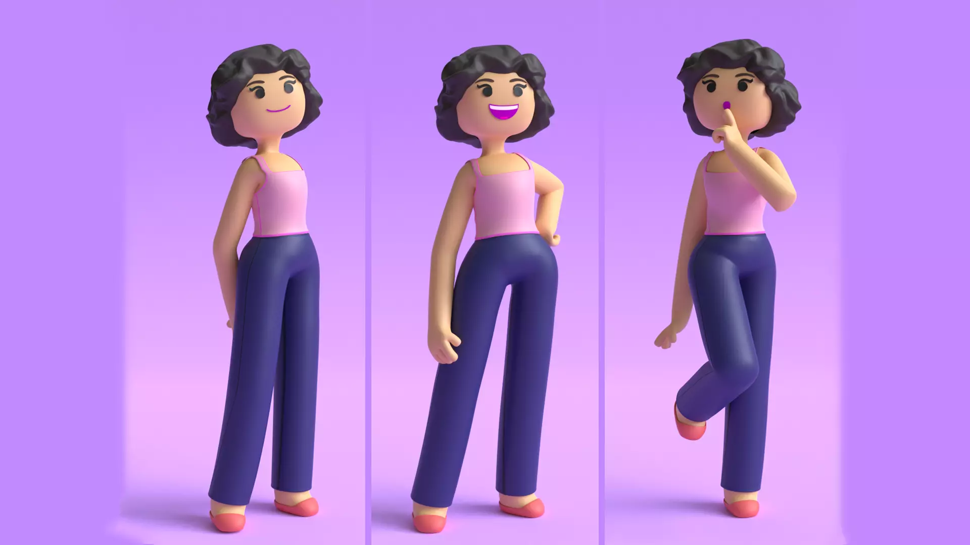 Minimal Cartoon Character Women 3D model_0