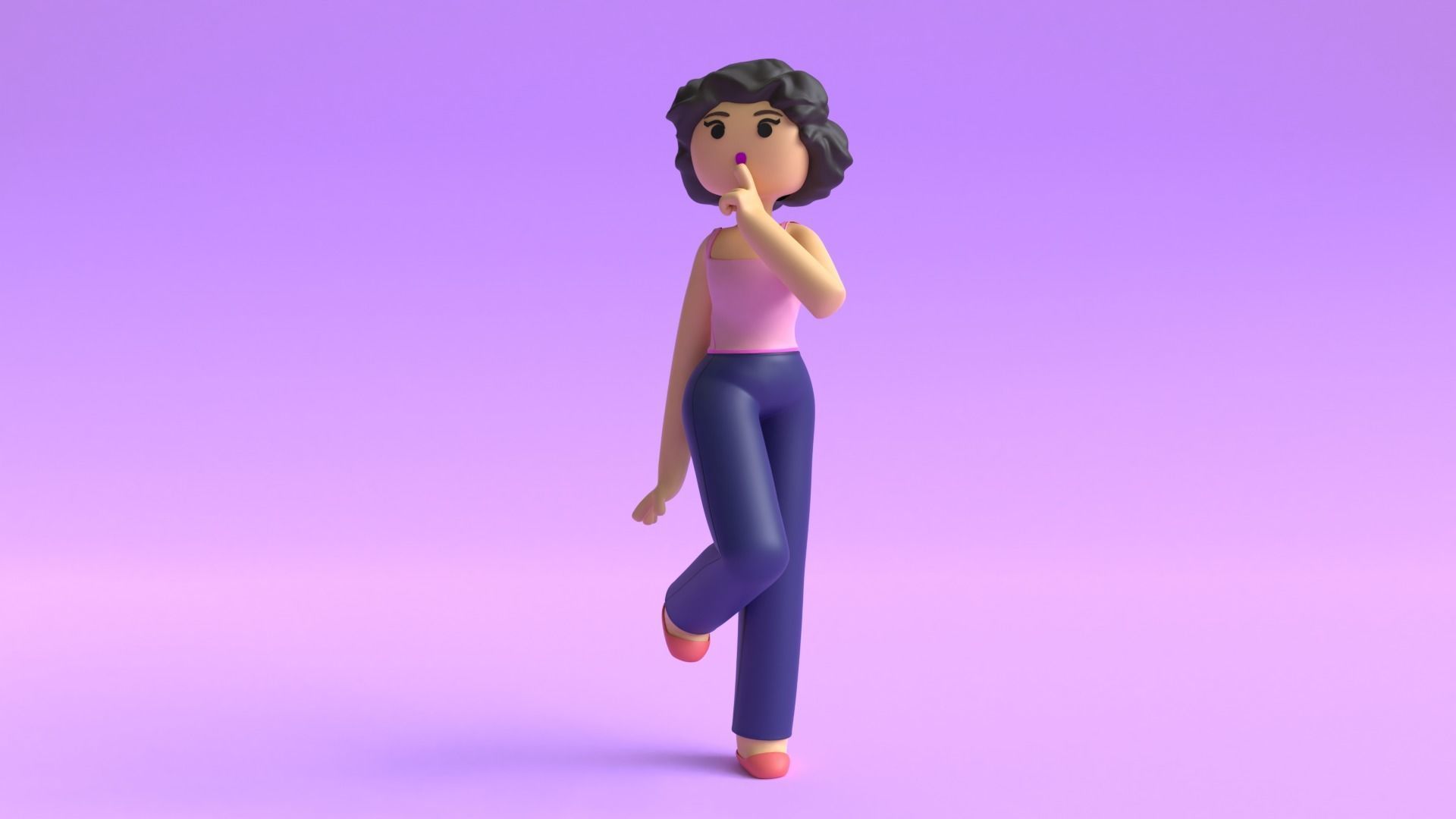 Minimal Cartoon Character Women 3D model_4