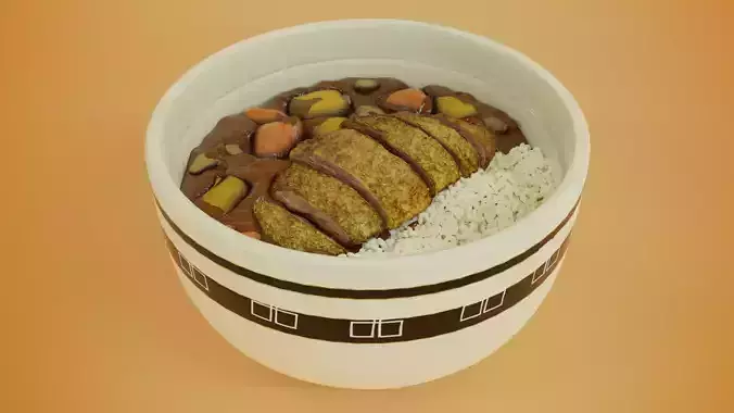 Tonkatsu rice and curry cartoon style 3D model
