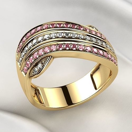 Gemstone Lines Fashion Gold Ring 3D print model