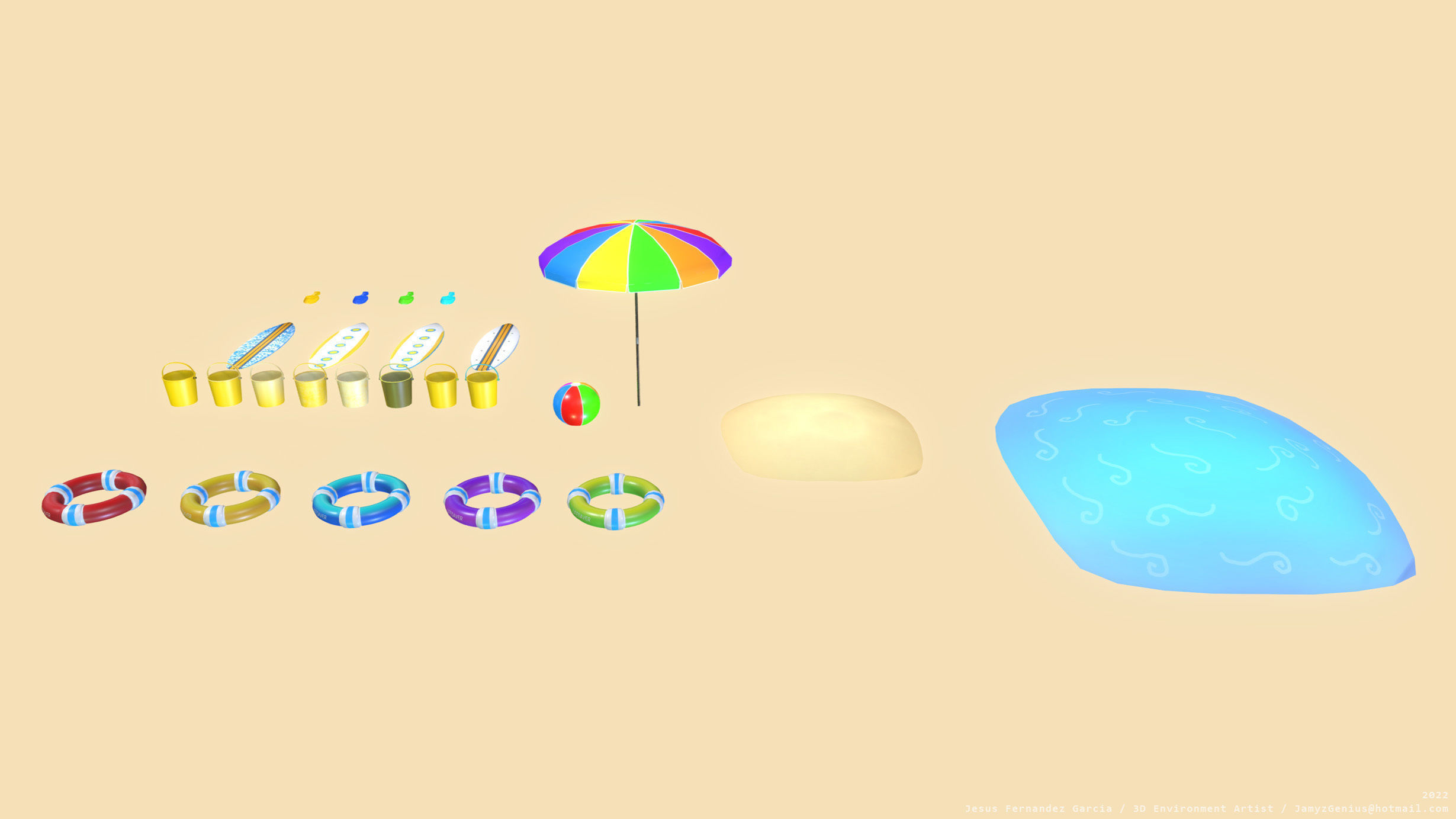 Beach Props Pack JFG V2 Low-poly 3D model_10