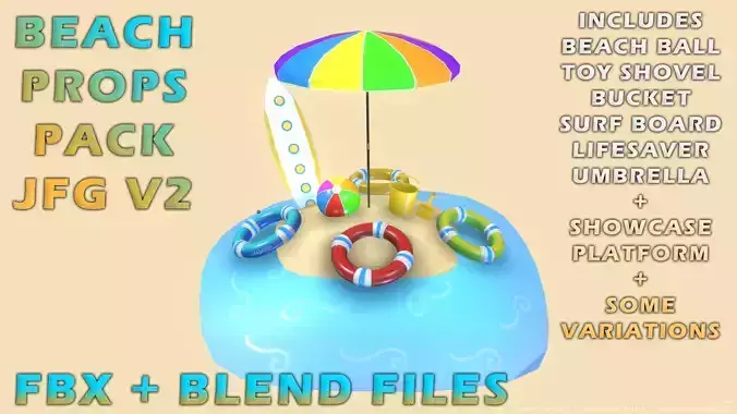 Beach Props Pack JFG V2 Low-poly 3D model