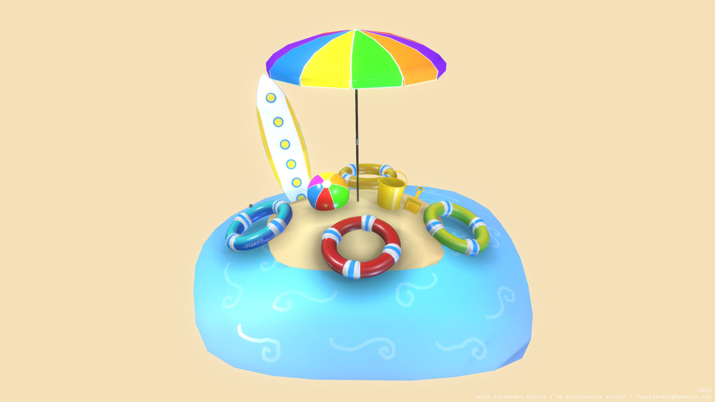 Beach Props Pack JFG V2 Low-poly 3D model_1