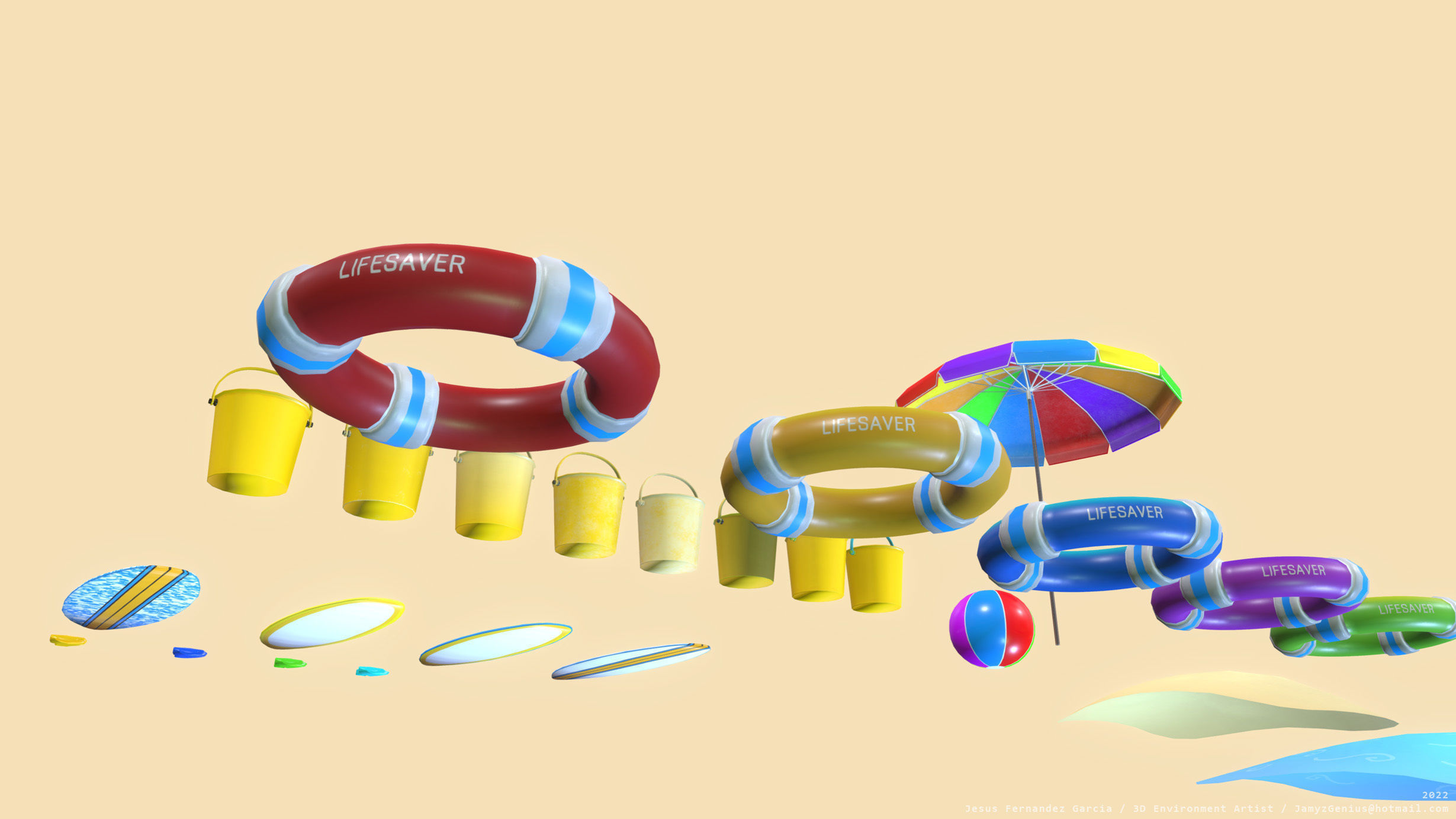 Beach Props Pack JFG V2 Low-poly 3D model_15