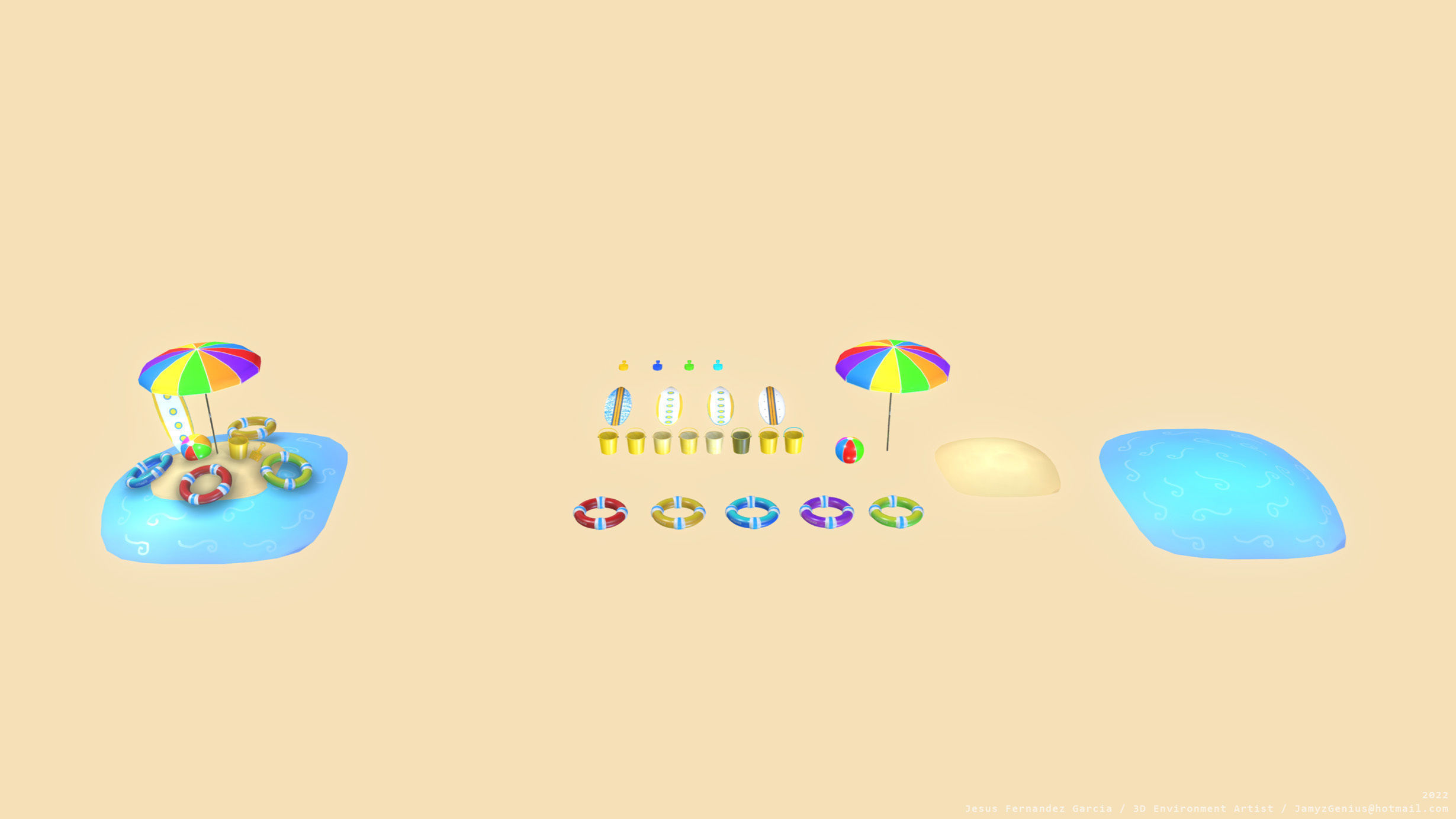 Beach Props Pack JFG V2 Low-poly 3D model_9
