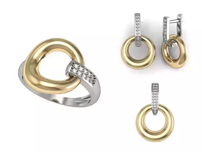 Set Ring earring and pendant ready for 3d print