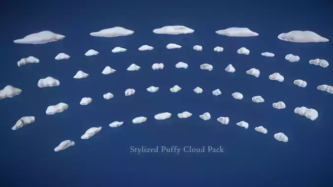 Stylized Cartoon Puffy Clouds Pack V2 Low-poly 3D model