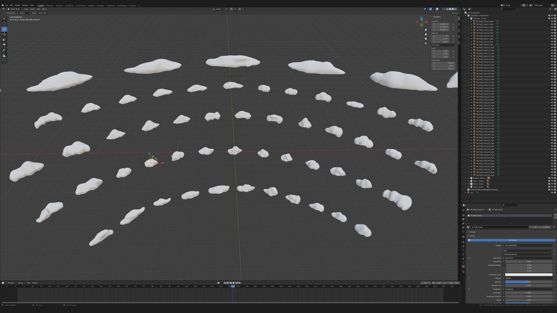 Puffy Clouds Pack JFG V2 Low-poly 3D model_23