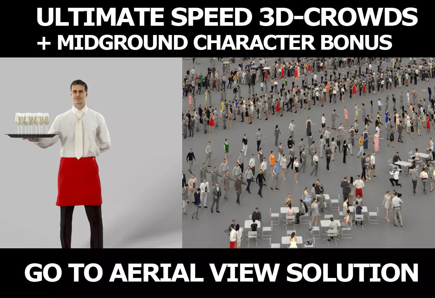 3d crowds and midground Romance with Champagne a Waiter Man 3D Model Collection_0