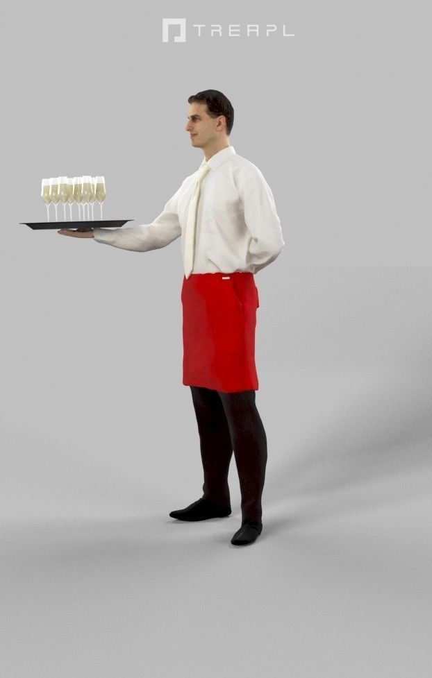 3d crowds and midground Romance with Champagne a Waiter Man 3D Model Collection_15
