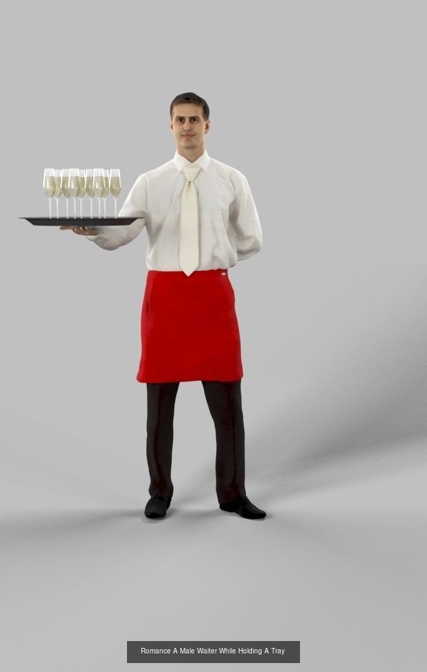 3d crowds and midground Romance with Champagne a Waiter Man 3D Model Collection_1