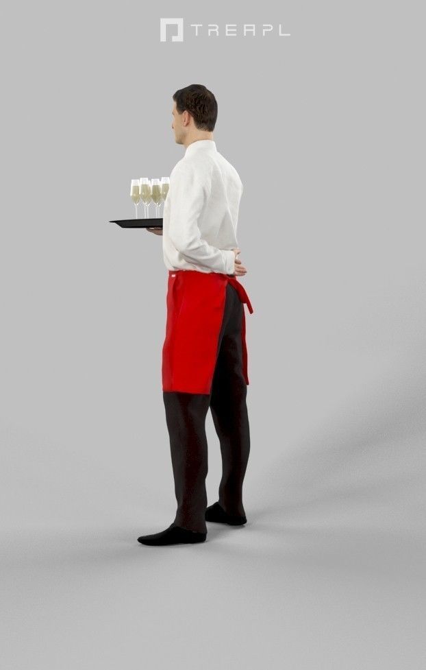 3d crowds and midground Romance with Champagne a Waiter Man 3D Model Collection_17