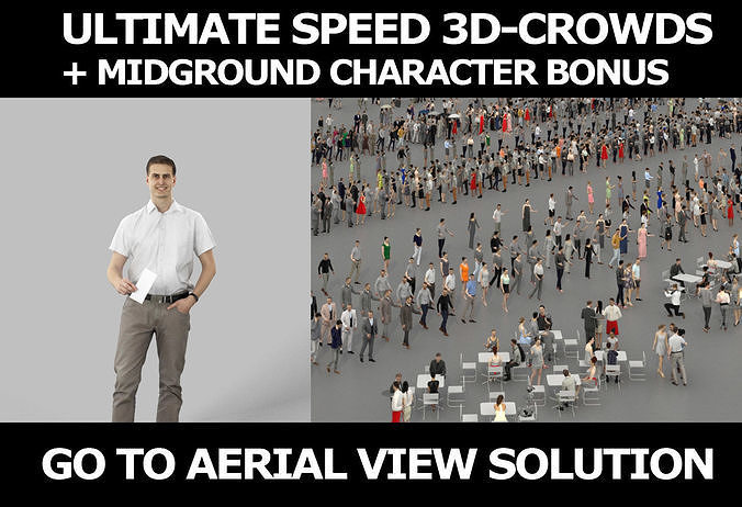 3d crowds and midground Romance Holding ticket Casual Man 3D Model Collection