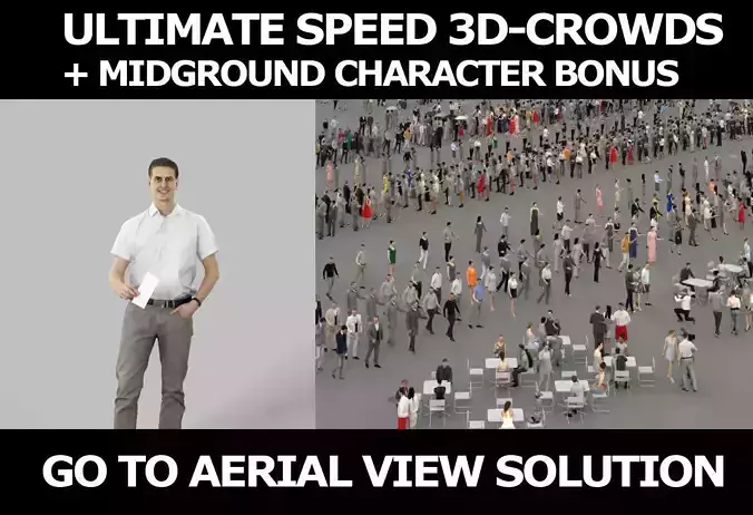3d crowds and midground Romance Holding ticket Casual Man 3D Model Collection