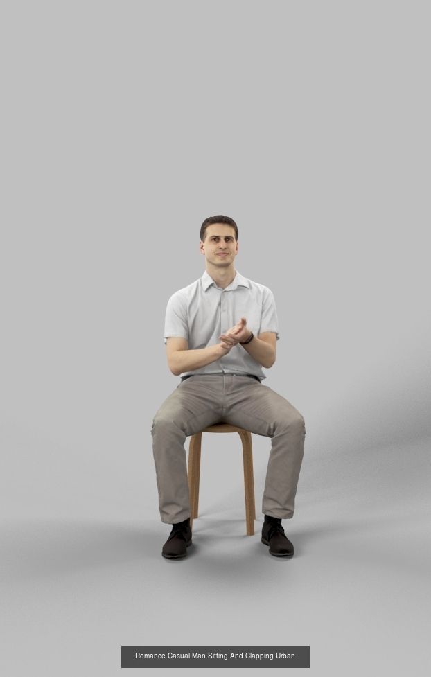 3d crowds and midground Romance Clapping Casual Man Sitting 3D Model Collection_1