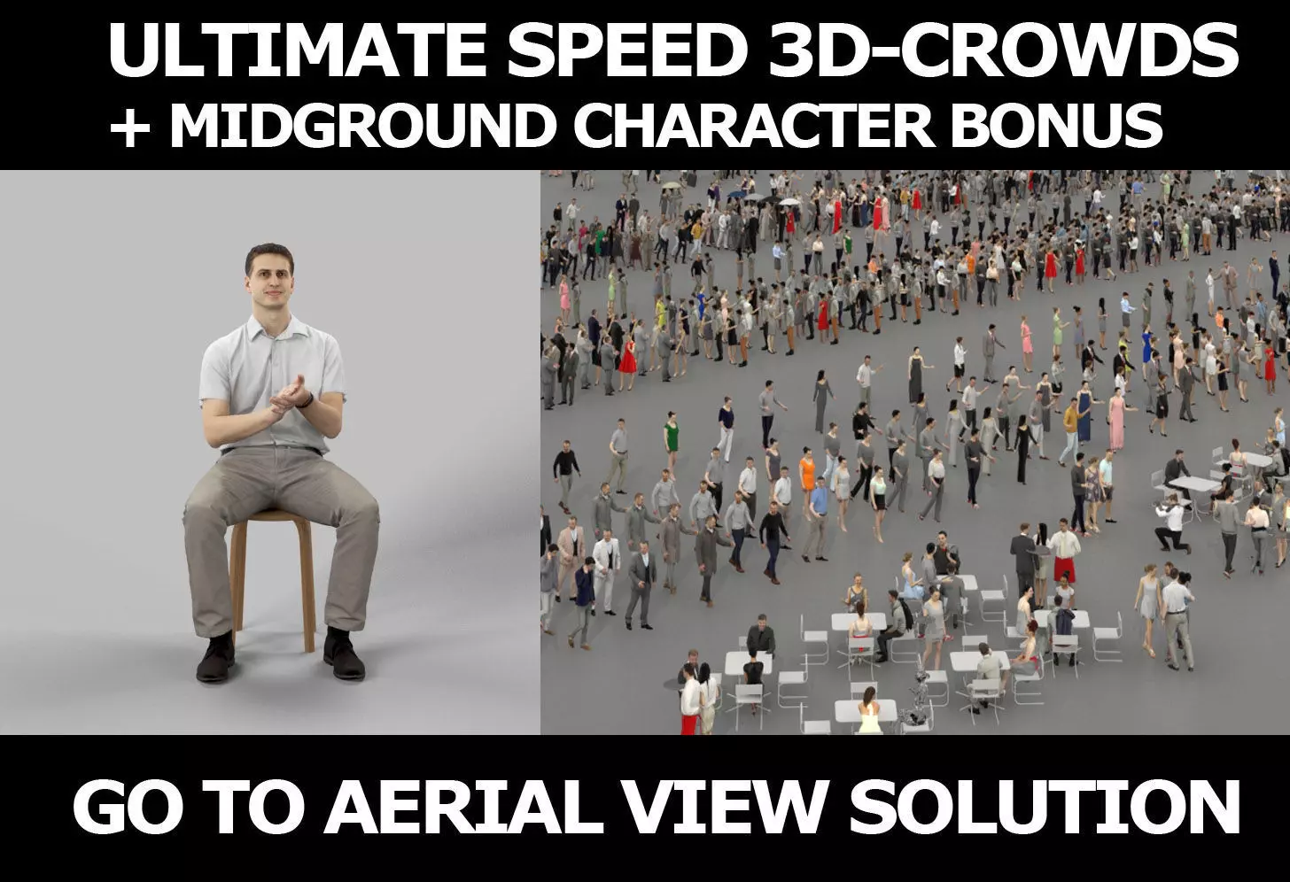 3d crowds and midground Romance Clapping Casual Man Sitting 3D Model Collection_0