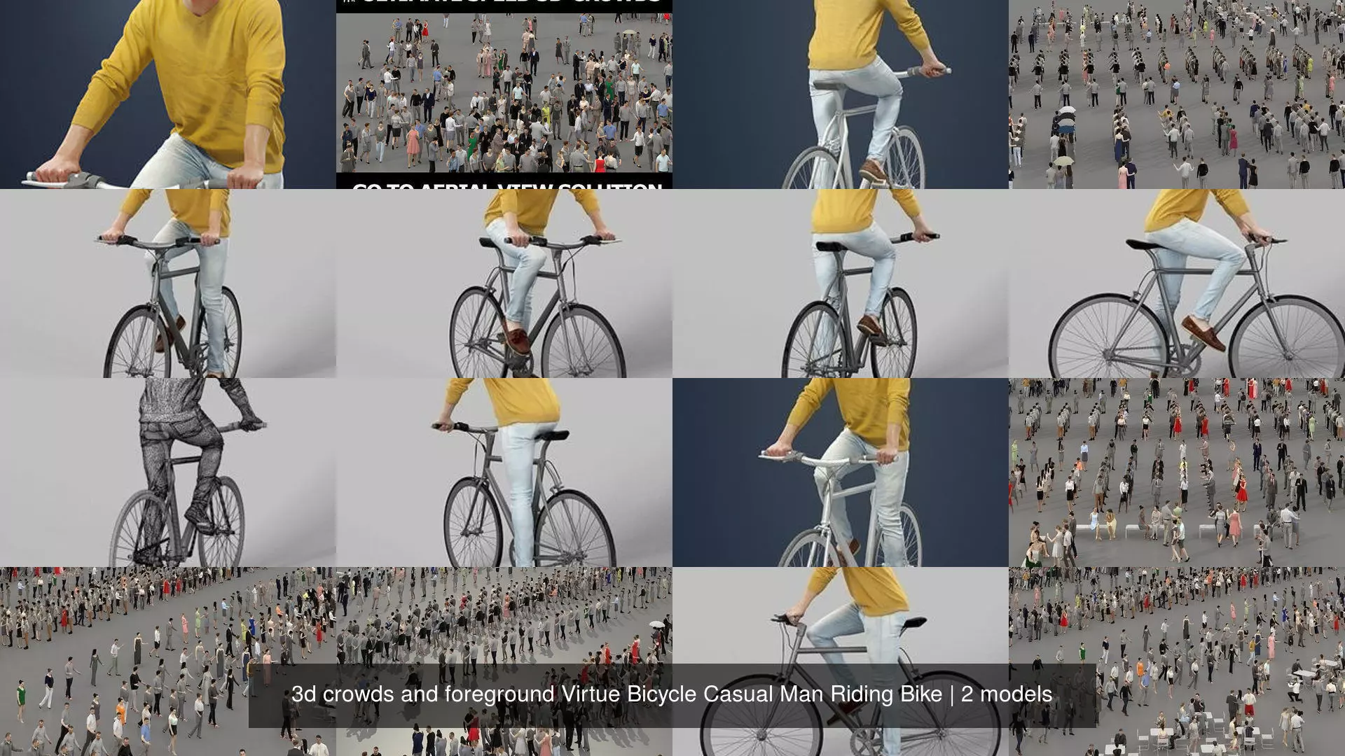 3d crowds and foreground Virtue Bicycle Casual Man Riding Bike 3D Model Collection_1