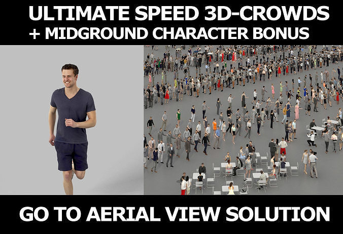 3d crowds and Virtue jogging sports Man Running football  3D Model Collection