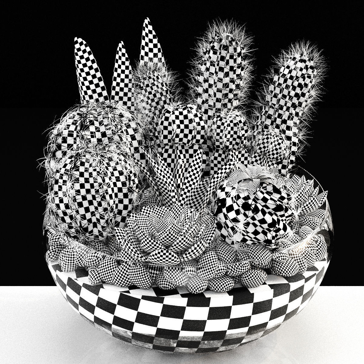 bowl of Cactus collection 3D model_2