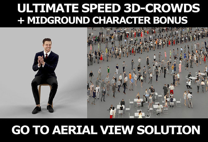 3d crowds and Virtue Midground Sitting Clapping Business man  3D Model Collection