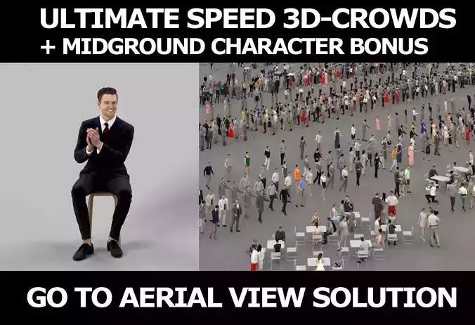 3d crowds and Virtue Midground Sitting Clapping Business man  3D Model Collection