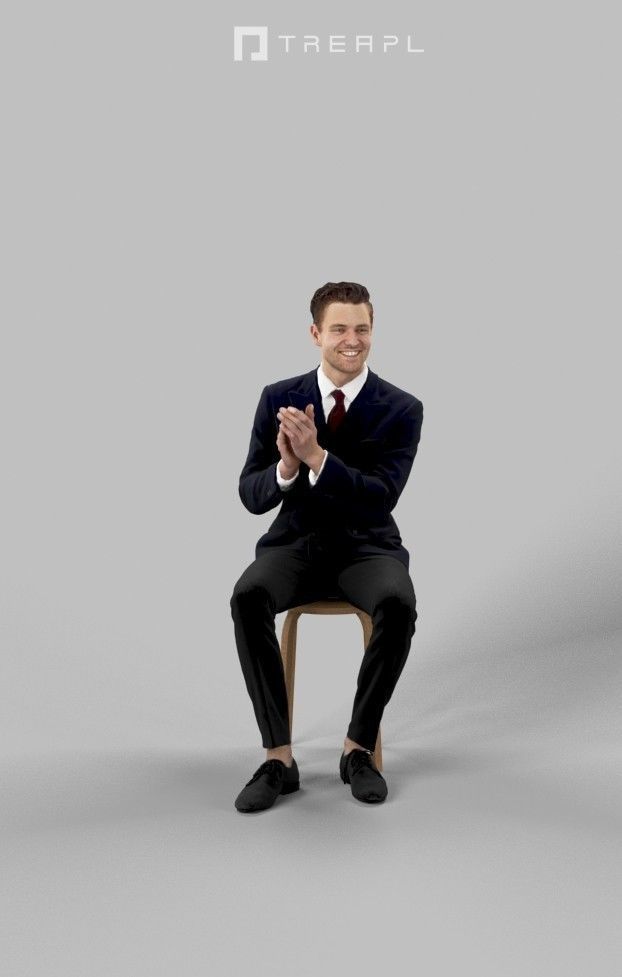 3d crowds and Virtue Foreground Sitting Clapping Business man  3D Model Collection_12