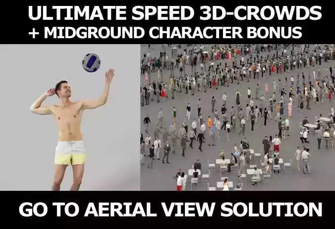 3d people crowd and midground Virtue beach volleyball sport man 3D Model Collection