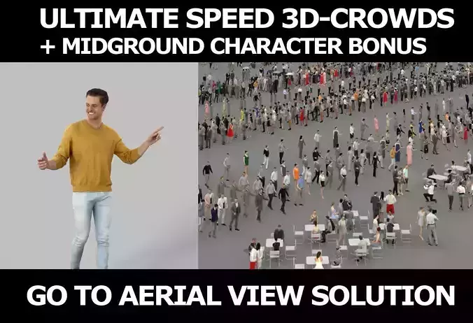 3d crowds and Virtue Midground Jeans Casual Man Walking 3D Model Collection