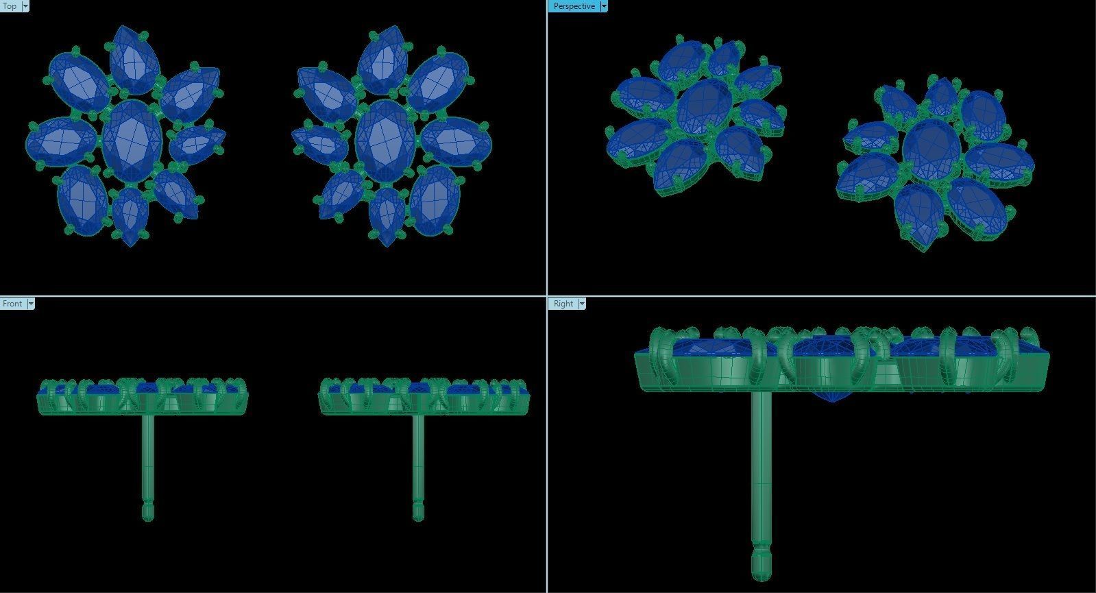 Oval and Pear Gems Earrings 3D print model_1