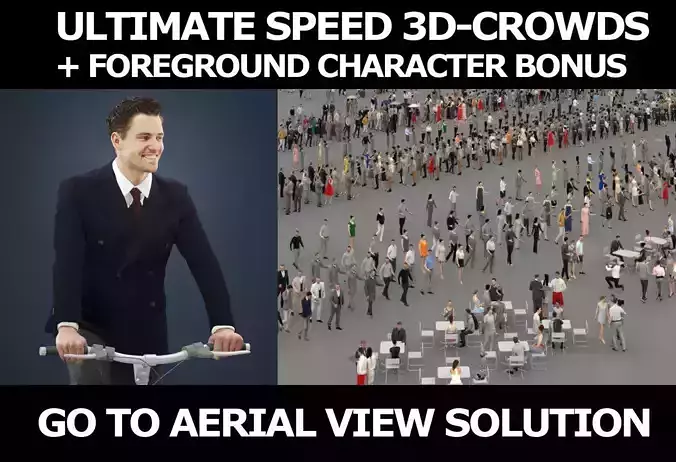 3d crowds and Virtue a foreground Business Man Riding A Bicycle 3D Model Collection